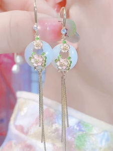 Elegant Long Chinese Style Tai Ping Lu Yi Drop Earrings Fashionable Slimming National Style Jewelry Alloy Plated Silver