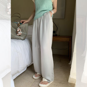Yumomo Breathable Cool Wide Leg Pants Elastic Waist Casual Long Trousers Lyocell Copper Ammonium Cool Sensation Lightweight