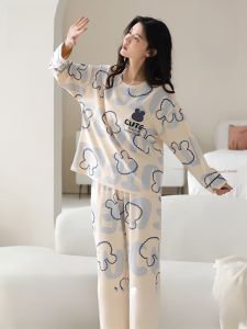 MiiOW | Bộ đồ ngủ cotton nguyên chất dài tay có đệm ngực dễ thương cho nữ Bộ đồ mặc nhà mùa thu 2025 của MiiOW Cat Person