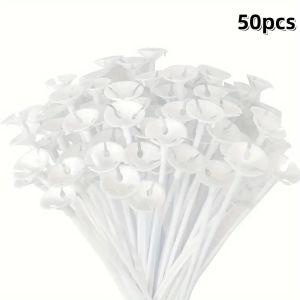 50pcs Reusable White Balloon Sticks 32.0 Cm Long – Perfect for Anniversaries Birthdays and All Kinds of Parties and Events.