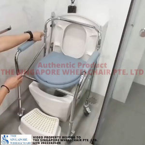 ViN-K03 Foldable Toilet Commode Bathroom Chair & 4 Wheels Adjustable Heights Compact Potty Chair