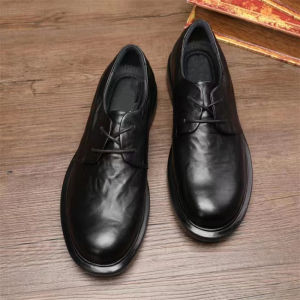 New 2025 Mens Business Casual Formal Leather Shoes Wear-Resistant Lace-Up round Head Retro Mens Shoes Comfortable Breathable