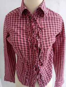 KEMEJA LENGAN PANJANG WANITA BLOUSE ATASAN KOREAN STYLES MOTIF KOTAK