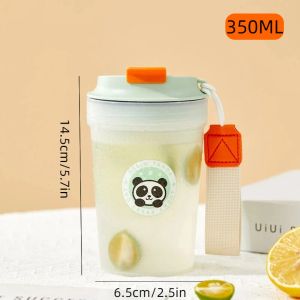 WORTHBUY | Cute Leak-proof Plastic Water Cup Portable Travel Tumbler With Lid Rope 350ML Cold Hot Drinks Milk Coffee Mug For Kids Students