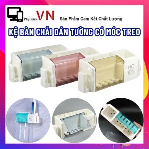 Kệ Treo Bàn Chải Đánh Kem Đánh Răng Dán Tường Có Nắp Đậy Kèm 2 Móc Treo Đồ - Giá Để Bàn Chải Gắn Tường Không Cần Khoan Đục Tiết Kiệm Không Gian Tiện Lợi