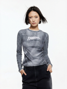 ONLY | Autumn 3D Printed Slimming Round Collar Long Sleeve T-Shirt Women