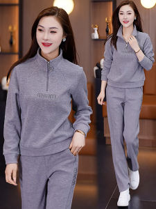 Casual Sportswear Set Womens Spring Autumn New Fashion Stylish Anti-Aging Stand Collar Sweatshirt Wide Leg Pants Two Piece Set