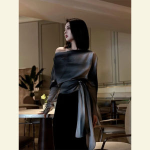 SHANGSHA | Elegant French Style Luxury Shoulder-baring Blouse