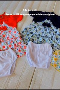 Baju Dress Bayi Perempuan 3-15 Bulan Bahan Lembut Motif Pita Bunga