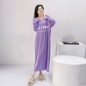 ผู้หญิง Modal แขนยาว ชุดนอน ความยาวพื้น ลายพิมพ์ตัวอักษร น้ำหนักเบา บ้าน เดรส พลัสไซส์ ใส่สบาย ลำลอง ฤดูใบไม้ร่วง ชุดราตรี