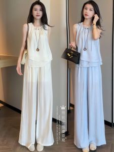 Casual Fashionable Two-Piece Set Womens Early Autumn New Style High-End Sleeveless Top Wide Leg Pants Ensemble Breathable Comfortable