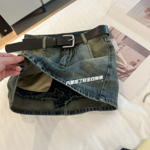 Quần Short Denim Cạp Cao Thon Gọn Cổ Điển Cho Nữ Mùa Xuân Hè Phong Cách Mới Thiết Kế Ngắn Quần Xòe Xếp Nếp