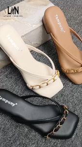 Lynne Marie Heels Kasual 3 Cm Sandal Wanita Slip-On Jepit Anti Licin Variasi Rante