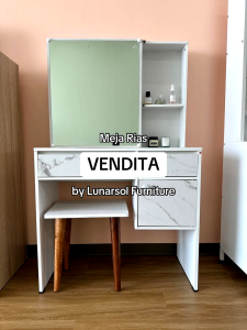 LUNARSOL Meja Rias Minimalis Cermin Geser | Meja Tolet 2 Laci Pintu Bangku VENDITA