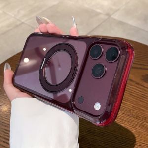 Transparent For Magsafe Ultra Thin Hard PC Magnetic Case For iPhone 18 Pro Max 18 Pro 18 Rotating Bracket Clear Shockproof Cover