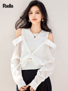 puella | Fashionable Versatile Design Shoulder-Exposing Patchwork Shirt