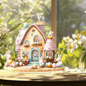 other | Easter bunny and bunny house tabletop decoration ornament. Made of acrylic suitable for home and office decoration.