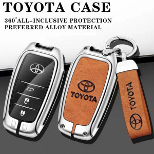รถยนต์ที่สำคัญที่ครอบคลุมกรณีกระเป๋าหนังโลหะผสมสำหรับโตโยต้าวีออสยาริส Innova Avanza Fortuner CHR Estima Harrier Alphard Camry Corolla Prius 2019-2022 สมาร์ทระยะไกลผู้ถือเชลล์รถอุปกรณ์จัดแต่งทรงผม