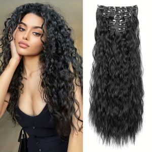 16 Thick Black Hair Clips for Synthetic Curls Completely Soft And Invisible Fiber Hair Extensions 22 Inches Long.