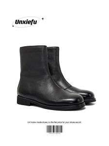UNZIZHI Mens Chelsea Boots High Top Square Head Goatskin Inner Layered Calfskin Leather Shoes Warm Thick Bottom Rubber Sole