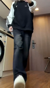 Celana Jeans Gombrong Skena Wide Legs Loose Fit Bahan Denim Warna Black Jazz / Celana Gombrang Baggy