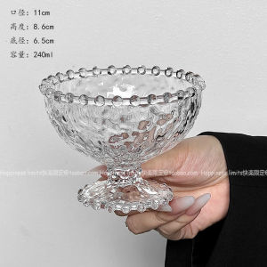 Bát Đựng Kem Thủy Tinh Đế Thấp Viền Hạt Đựng Nước Ép Trái Cây Bát Đựng Đồ Ăn Nhẹ Bát Đựng Đồ Ăn Nhẹ Hình Tròn Phổ Thông