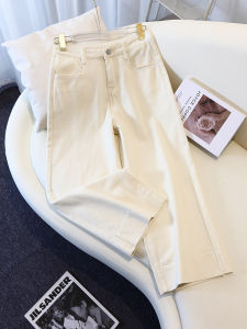 White Summer Thin High Waist Wide Leg Grandmother Jeans Womens Loose Drapey Knee-Length Cotton Stretch Denim Blue