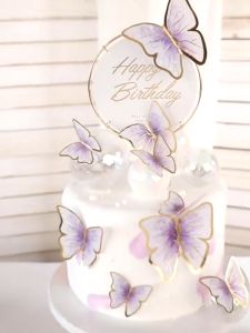 Dekorasi Kupu-kupu Kue Ulang Tahun Lukisan Kertas Buket Decoration Butterfly Toppers Cake Bucket Isi 10 Pcs HHG