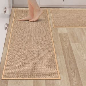 Kitchen Floor Mat Carpet Water Absorption and Oil Absorption Non-Slip Linen Carpet Laundry Room Mat Entrance Doormat Nordic Carpet Long Runner Rug
