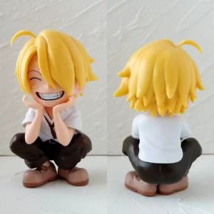 Bandai | In Stock Anime Piece Q Version Sitting Laugh Luffy Zoro Sanji Anime Action Figure Model Desktop Ornament Collectible Toy Gifts