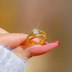 OYJR Nhẫn titan nữ không gỉ kim cương cao cấp lấp lánh thiết kế dạng hở thời trang sang trọng