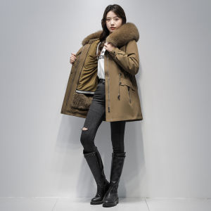 Womens Parka Coat Removable Otter Rabbit Fur Inner Winter New Style Fur Coat Long Sleeve Zipper Standard Version Commute Korean Style