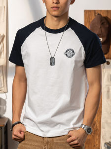 Mens Short Sleeve T-Shirt Summer Fashion Urban Style Pure Cotton Washed Shoulder Insert Design Breathable Casual round Neck Top