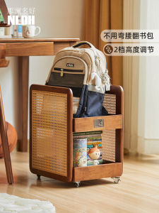 Large Capacity Solid Wood Book Storage Box Wicker Weaving under Table Book Organizer Box with Wheels Childrens Furniture
