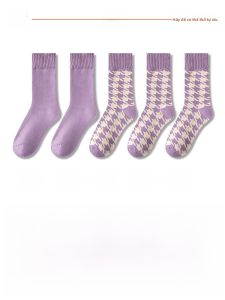 JINGCHI | Tất ống dài màu tím dày dặn cho nữ mùa thu đông Tất ống dài bằng cotton giữ ấm cho nữ Tất ống dài thời trang INS