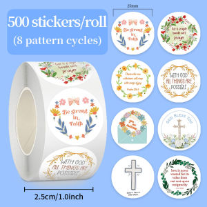 SHUNAICHI Cross-Border Bible Sticker Roll 500 DIY Inspirational English Hand Account Tape Sealing Sticker Round Film Cutting Sticker Wholesale