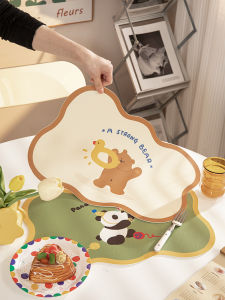 Heat Resistant PVC Leather Cartoon Panda Dining Mat Student Dinner One Wipe Clean No Wash Table Mat Home Use High Temperature Resistant