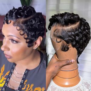 Tóc Giả Pixie Xoăn Dành Cho Nữ Tóc Người 13x4 Lace Front Kiểu Ngắn Thanh Lịch Tóc Remy Brazil Kích Thước Mũ Trung Bình