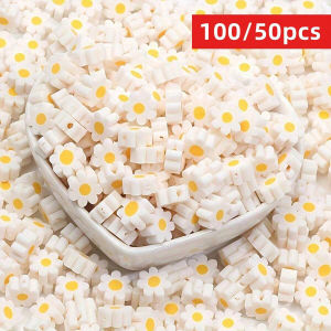 100/50pcs 9mm White Flower Patterns Beads for DIY Jewelry Making - Perfect Craft Supplies Ideal for Creating Unique 