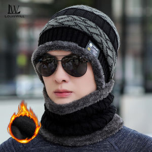 LouisWill Winter Knitted Hats Scarf Set Cold Scarf Knitted Wool Hats Plush Lining Warm Scarf Beanie Wool Hats Cycling Hat with Thick Knitted Cap Scarf for Storm Cold Winter Climbing Skiing Cycling Hiking