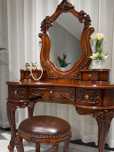 BÀN TRANG ĐIỂM TÂN CỔ ĐIỂN NHẬP KHẨU GỖ GÕ TỰ NHIÊN 908GG