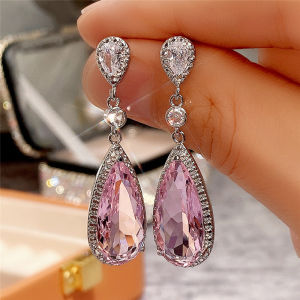 Huitan Luxury Big Water Drop Pink CZ Dangle Earrings for Women Novel Design Engagement Wedding Accessories Party Fashion Jewelry