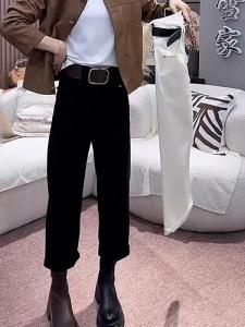 High Waist Straight Leg Black Jeans Womens Autumn Spring plus Size Pear Shape Loose Slimming Nine Point Wide Leg Pants