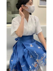 New Chinese Style Womens Hanfu Clothing Set Adult Renovated Song Dynasty Cheongsam Daily Life Horse Tail Skirt Top Summer