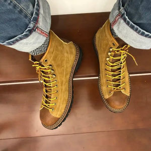 American Retro Motorcycle Boots Martin Boots Spring Autumn Mens Leather Patchwork Short Face Boots Wear Resistant Casual round Toe