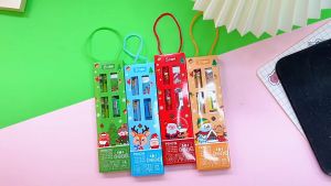 5 in 1 Childrens Christmas Pencil Set Student Learning Stationary Set Kindergarten Christmas Birthday Gift