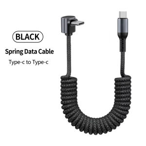 NNBILI 90 Degree Type C to Type C Coiled Braided Charger Retra Cable Fast Charging Cord for iPhone 17/16 Samsung Galaxy S26/S25
