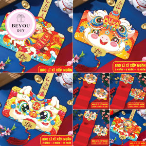 Bao Lì Xì Nhiều Ngăn Tết 2026 Thiết Kế Hình Đầu Lân Thần Tài Bé Ngựa Bao Lì Xì Gấp Gọn Sang Trọng