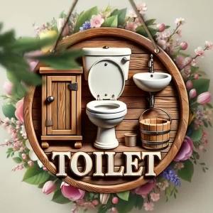 20Cm Round Wooden Bathroom Sign - Vintage Style Suitable for Home and Outdoor Wall Decoration Gift for Women