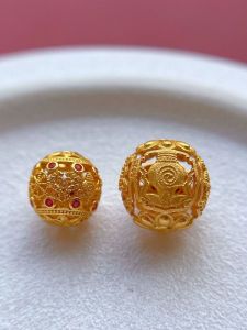 S925 Antique Silver Plated Gold Accessories Engraved Eight Treasures Separation Beads Lucky Eight Treasure Transient Beads Hollow Ball round Beads